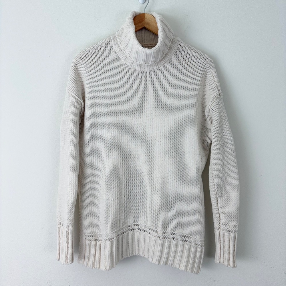 Aerie Chenille XXS Oversized Turtleneck Sweater Cream White Ribbed‎ Chunky Knit